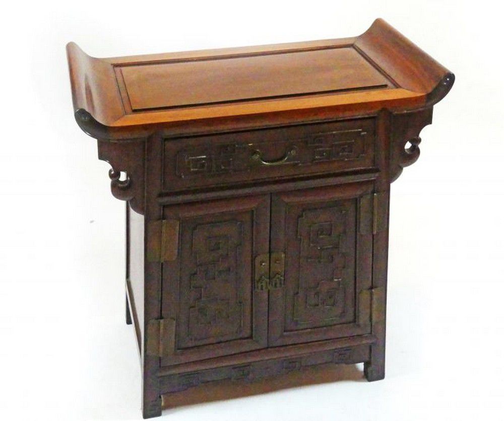 Chinese Rosewood with Pagoda Top and Drawer Furniture Oriental
