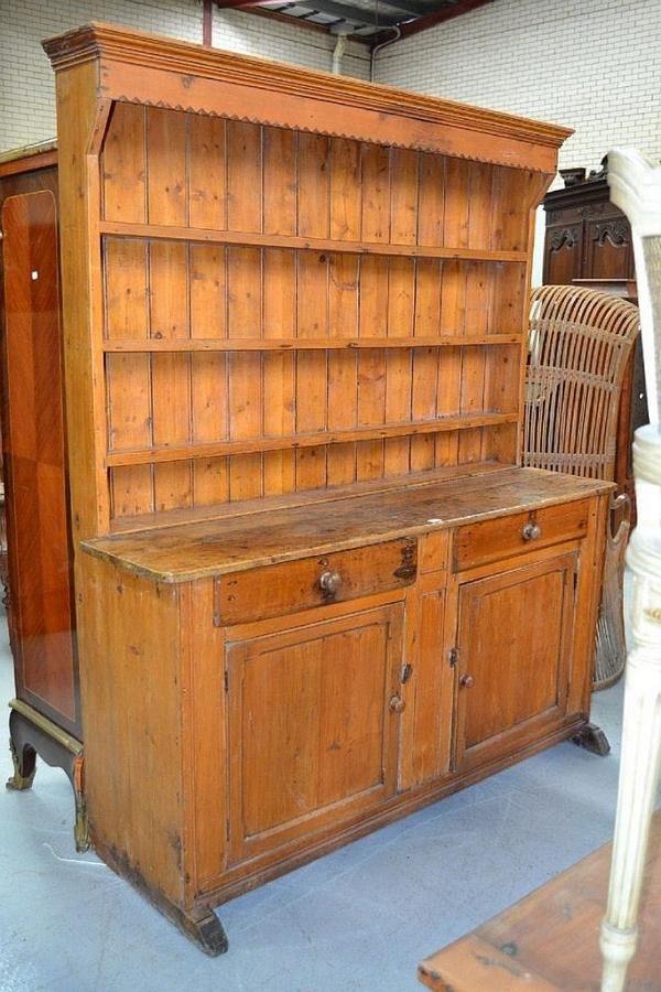 Antique Pine Open Top Dresser with Drawers and Cupboards Dressers