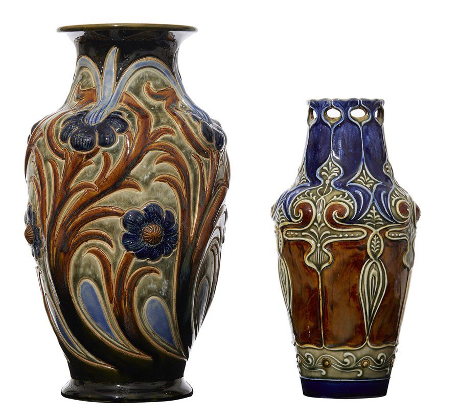 Doulton Lambeth Stoneware Vases by Frank Butler (2) Royal Doulton