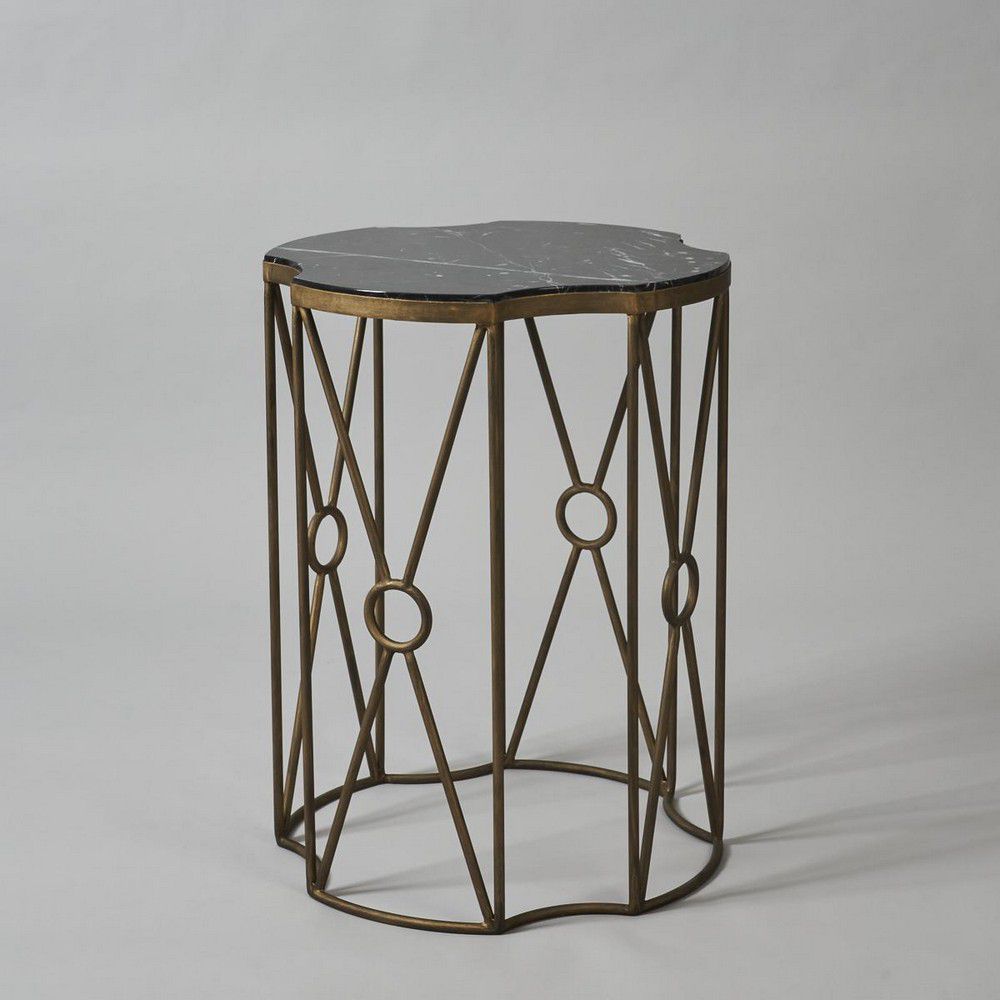 Gold Cage Side Table with Marbled Top United States Furniture