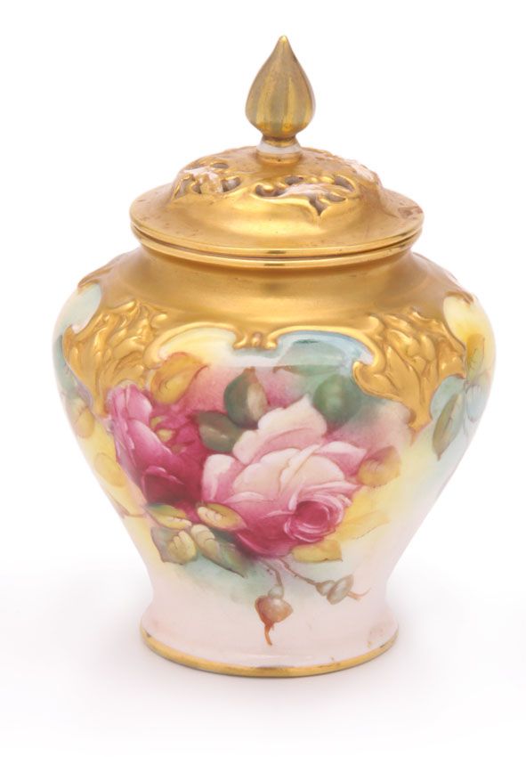 Handpainted Rose Vase by M. Hunt Royal Worcester Ceramics