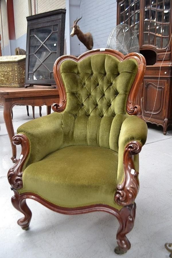 Green Victorian Grandfather Chair Seating Singles/Pairs/Threes of