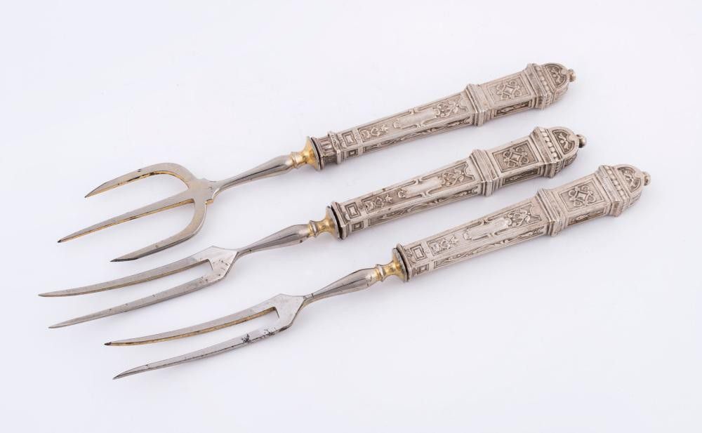 Russian Silver Serving Forks with Italian Stamps, 19th Century