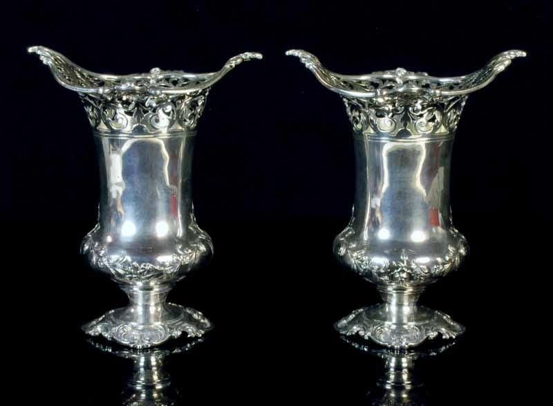 Edwardian Sterling Silver Mantle Vases Vases Silver