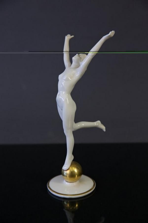 Gilded Sphere Hutschenreuther Porcelain Female Figure