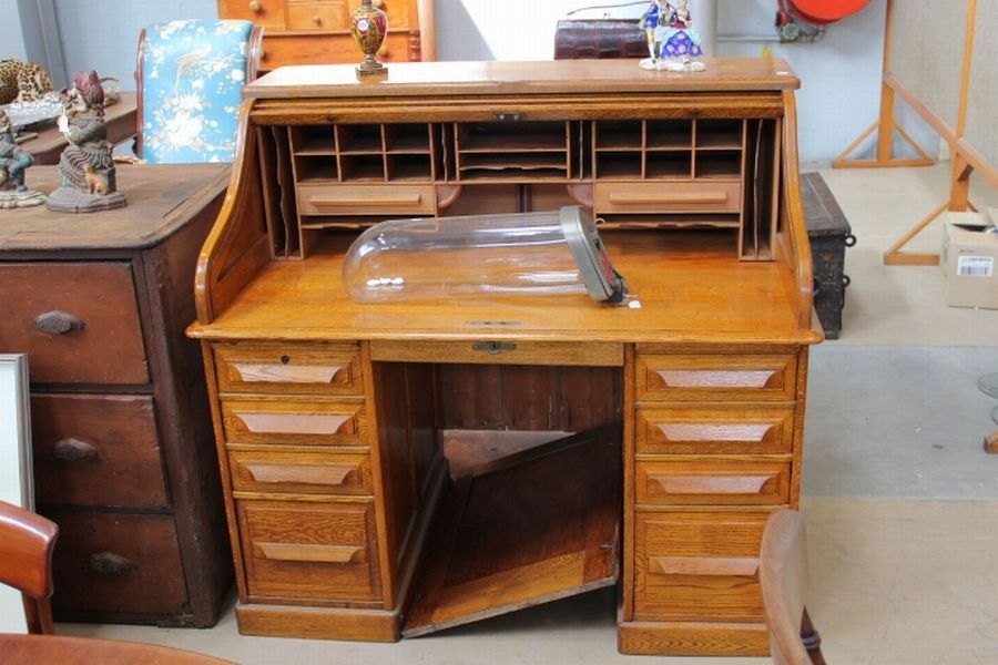English Oak Rolltop Desk Desks Cutler, Roll Top and Tambour Top