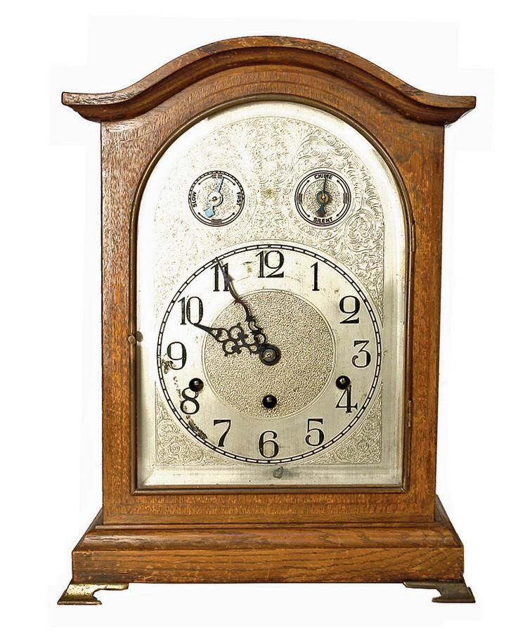 Oak Mantel Clock with Chime and Engraved Dial Clocks Mantle and