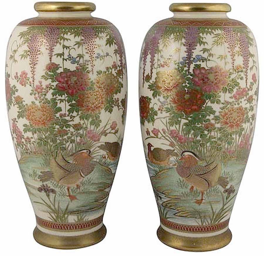 Handpainted Satsuma Soko duck vases with gilding Ceramics Japanese