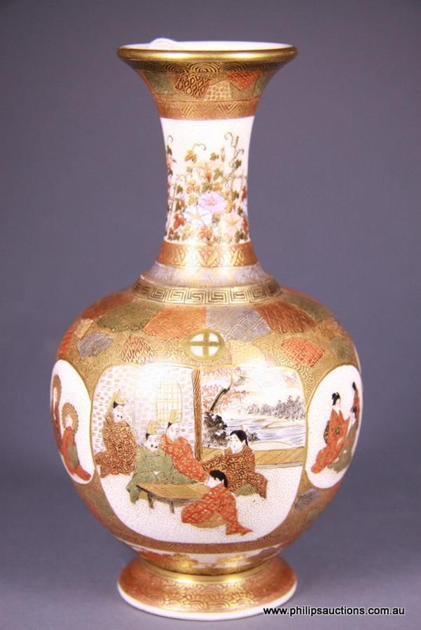 Meiji Satsuma Vase with Figural Narratives Ceramics Japanese Oriental