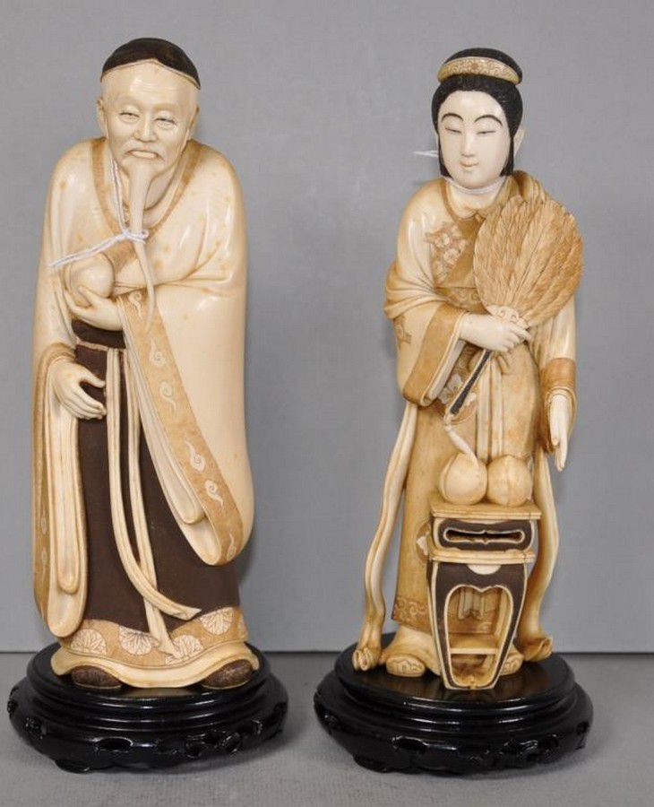 Japanese Carved Ivory Figures Tobosaku and Seiobo Asian Antiquities
