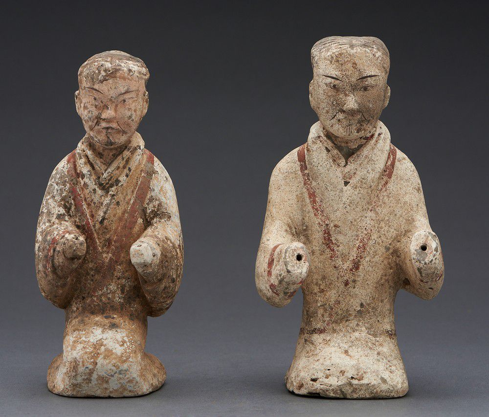 Two Chinese painted earthenware figures, Han Dynasty (221BC… Asian