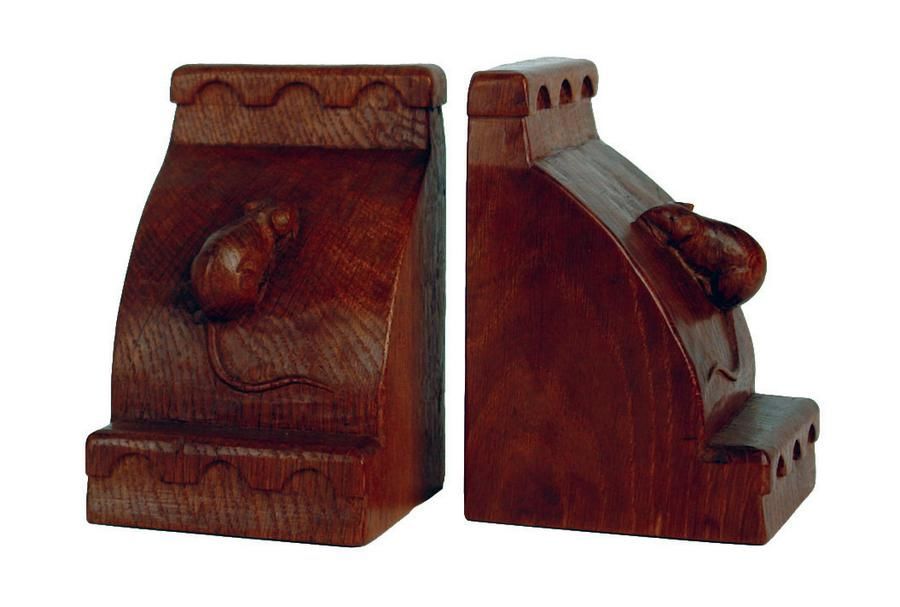 Early Robert Thompson Mouseman Oak Bookends Zother Small Wooden Items