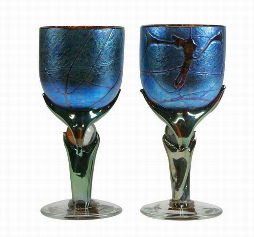 Colin Heaney Art Glass Goblets Pair Australian Themes & Makers Glass