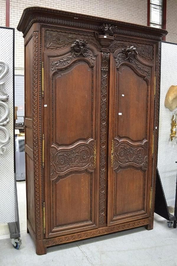 French Normandy Armoire with Carved Bird Decoration Wardrobes Furniture