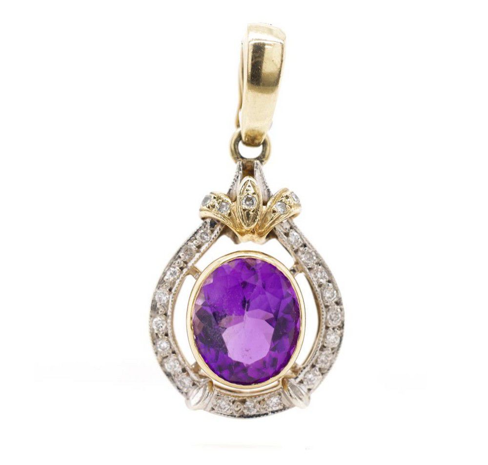 Amethyst and Diamond Gold Enhancer Pendant Pendants/Lockets Jewellery