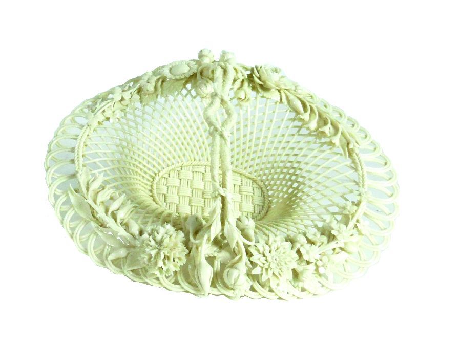 Floral Belleek Basket Dish with FourStrand Weave Base Belleek Ceramics