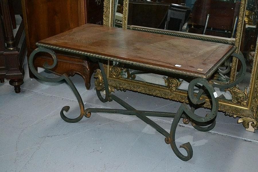 French wrought iron table with wooden top Decorative Garden
