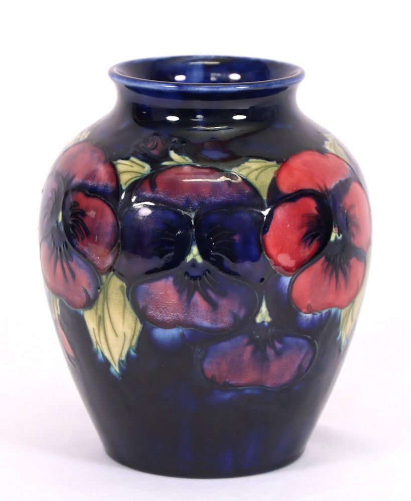 Moorcroft Pansy Vase with Purple and Pink Flowers Moorcroft Ceramics