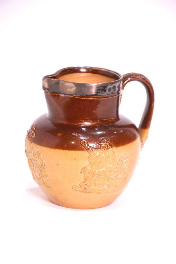 Doulton Lambeth Stoneware Water Jug with Silver Rim Royal Doulton