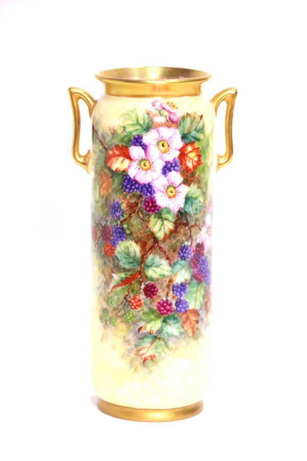 Handpainted Royal Doulton vase with berries and flowers Royal
