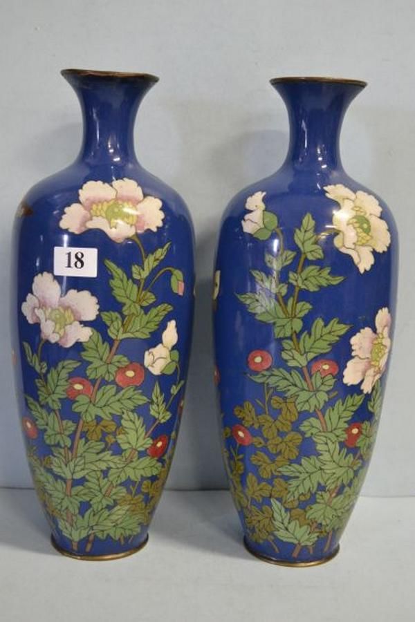 Restored Cloisonne Vase Pair Cloisonne Oriental