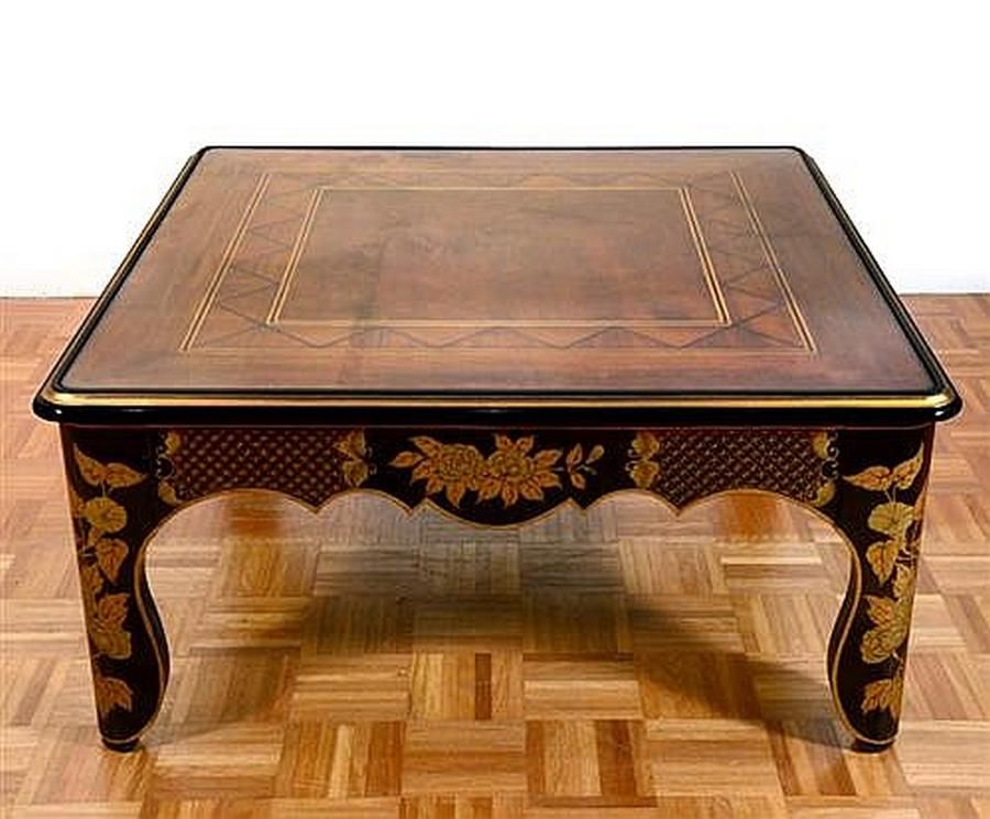 Chinese inlaid black and gold painted square coffee table.… Furniture