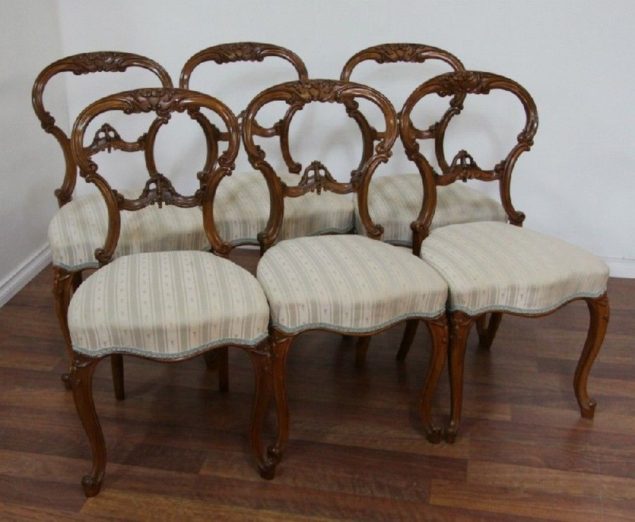 Victorian Walnut Cabriole Leg Drawing Room Chairs Set Seating Sets