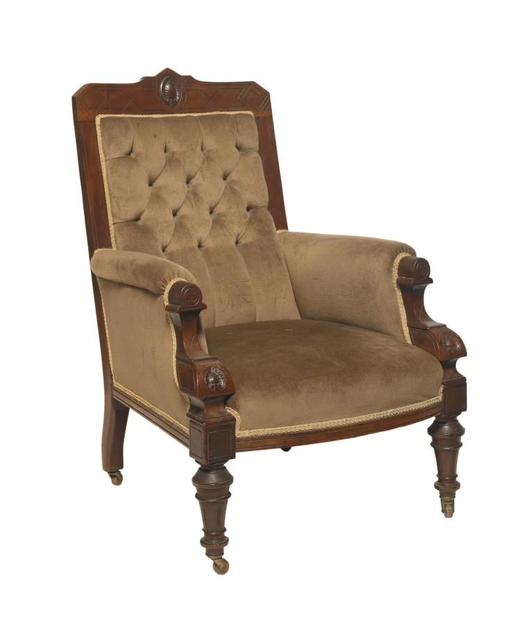 Victorian Mahogany Gentleman's Chair with Buttoned Upholstery Seating