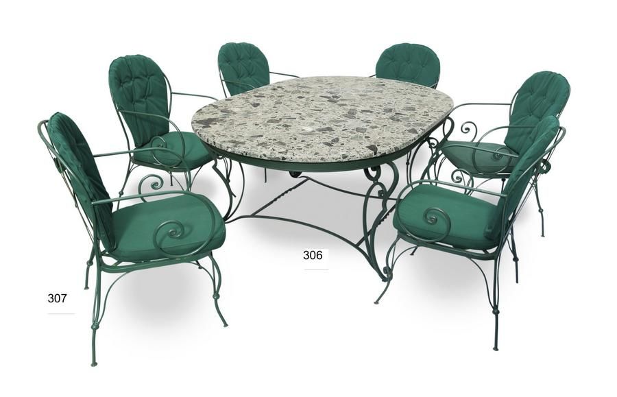 Verde Marble Oval Garden Table with Wrought Iron Base Decorative Garden Furniture