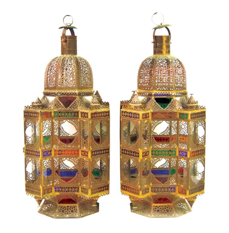 MiddleEastern Hanging Lanterns with MultiColoured Glass Ceiling and