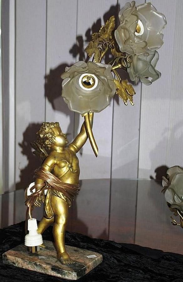 Cherub lamps on marble bases Alabaster & Marble Lighting
