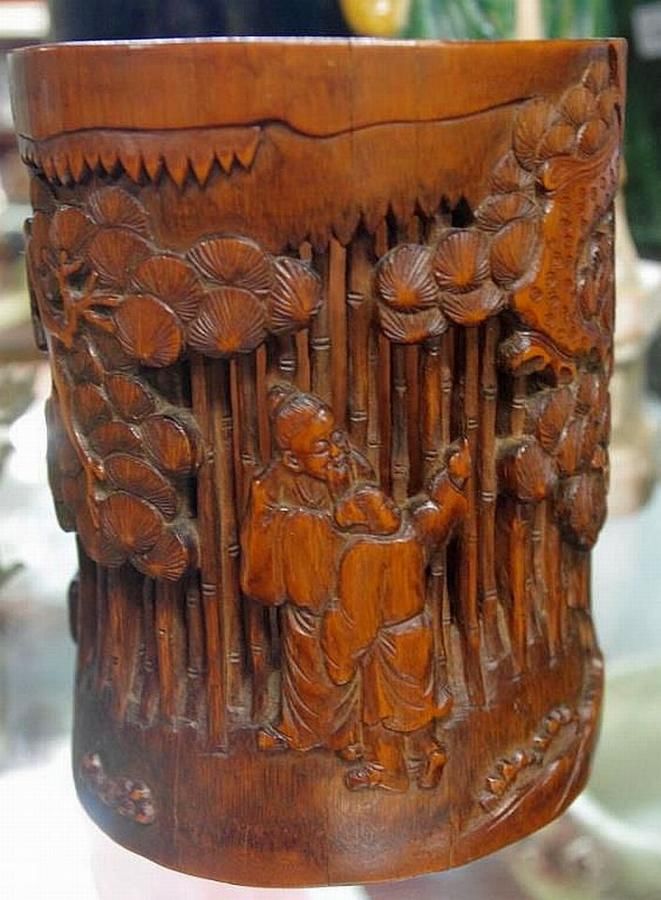 Chinese Carved Bamboo Brush Pot, Ching Dynasty Brush Pot Oriental
