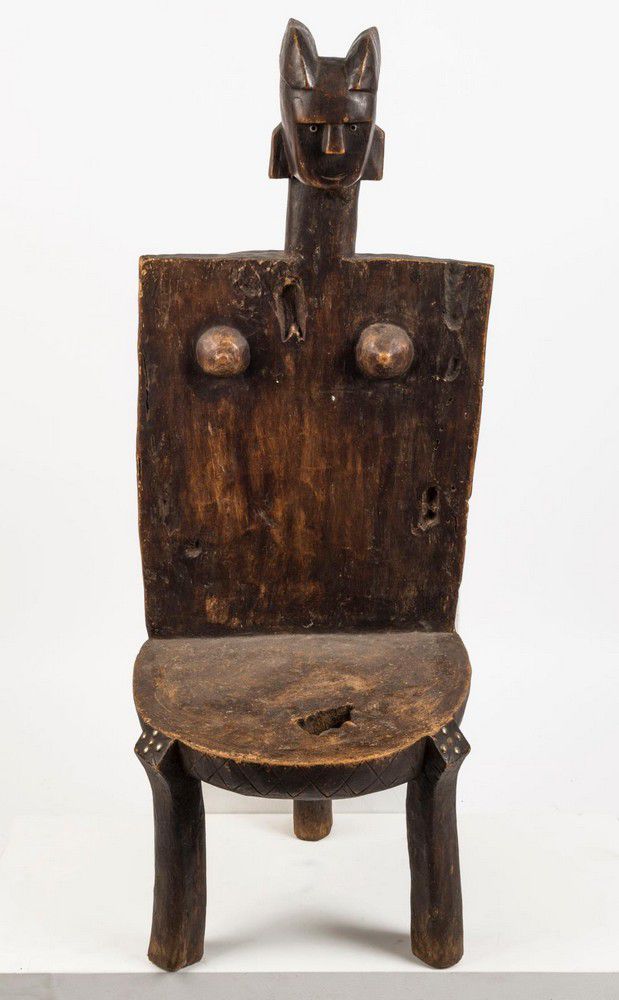 A tribal chair of female form, carved wood, African origin, 103… African Tribal