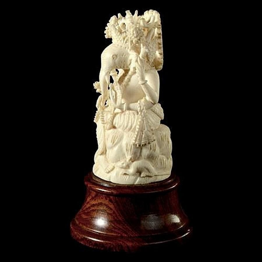 Ivory Ganesh on Wooden Base (14cm) Ivory Oriental