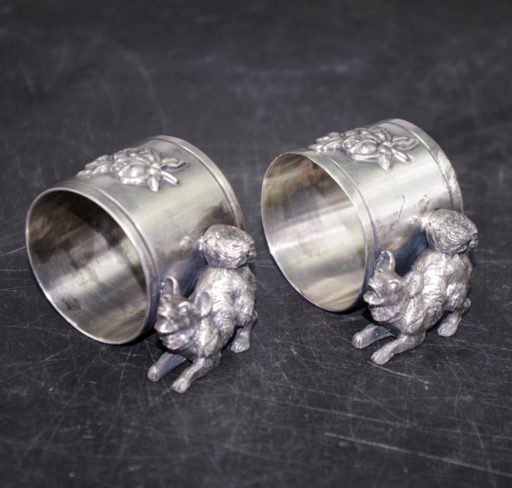 Terrier Napkin Rings with Flannel Flowers Serviette Rings Silver Plate