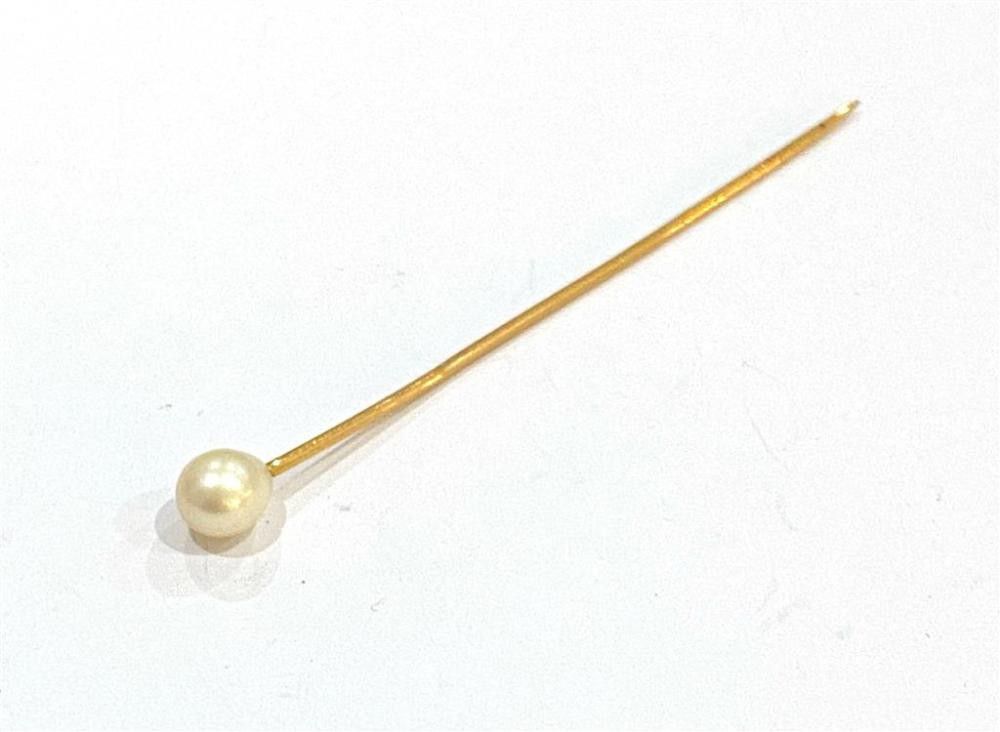 14ct Gold Pearl Stick Pin with Oval Pearl Stick, Hat & Tie Pins