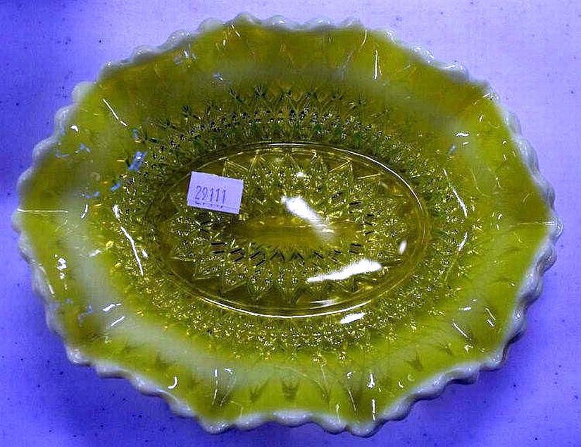 Yellow Vaseline Glass Bowls Pair British Victorian Glass