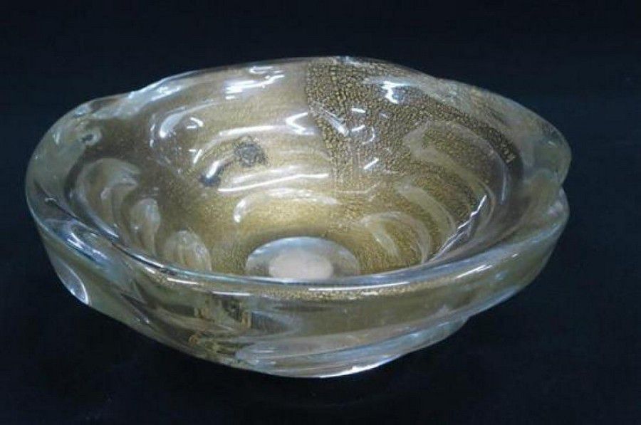 Gold Swirl Murano Art Glass Bowl / Murano Glass
