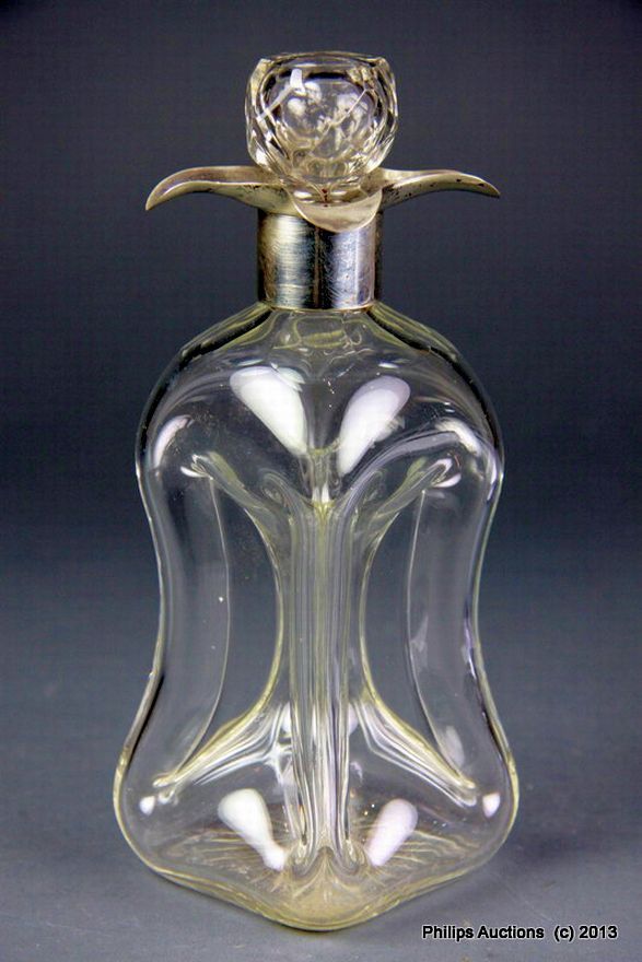 A sterling silver and glass decanter, 1920, London with maker's