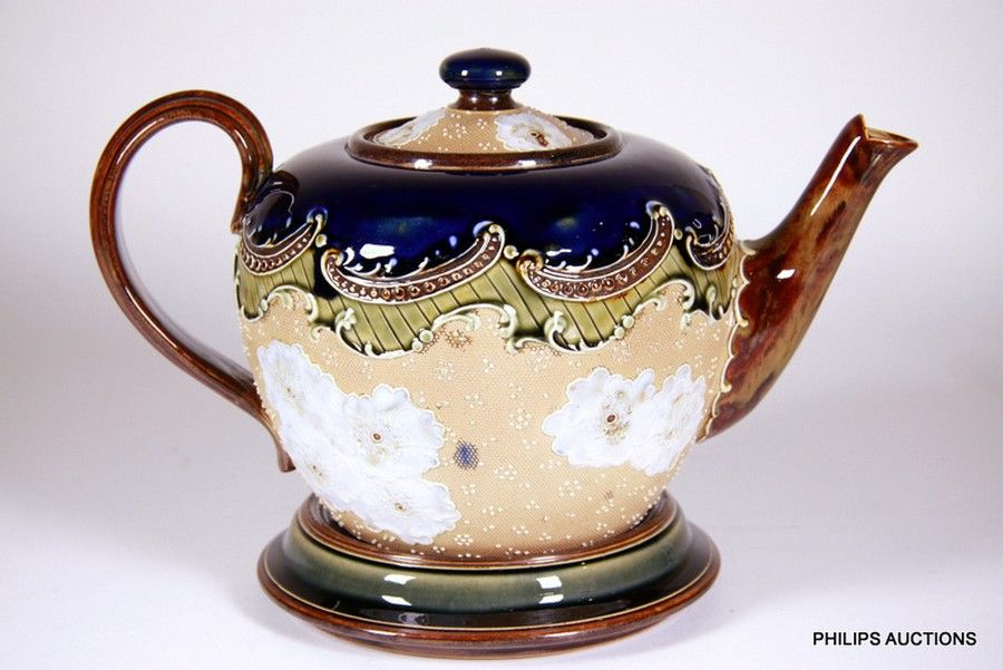 Doulton Stoneware Teapot and Matching Stand, 1890s Royal Doulton