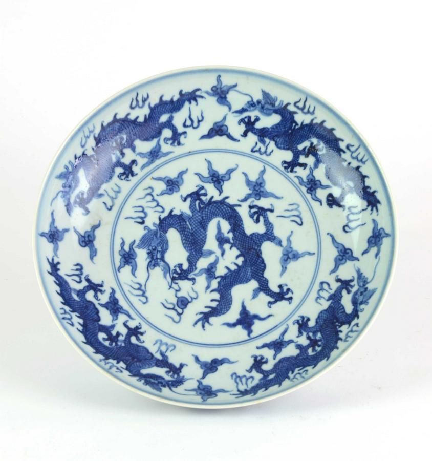 Ming Dragon Porcelain Dish Ceramics Chinese Oriental