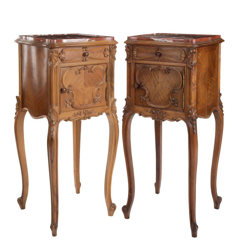 French Walnut Bedside with Marble Tops Bedside