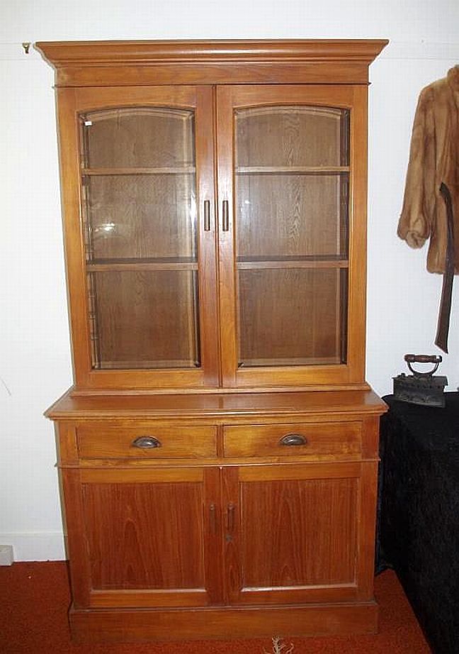 American Antique Bookcase with Glass Doors and Drawers Bookcases