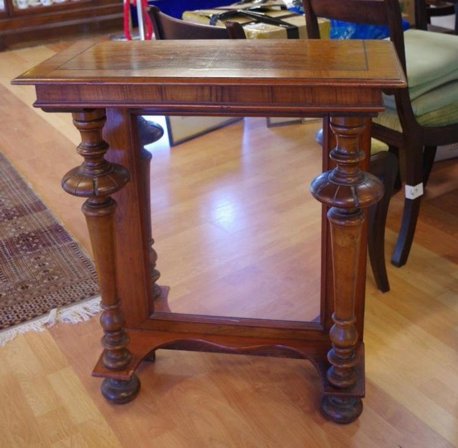 Antique Walnut Hall Table with Mirrored Back and Turned Columns