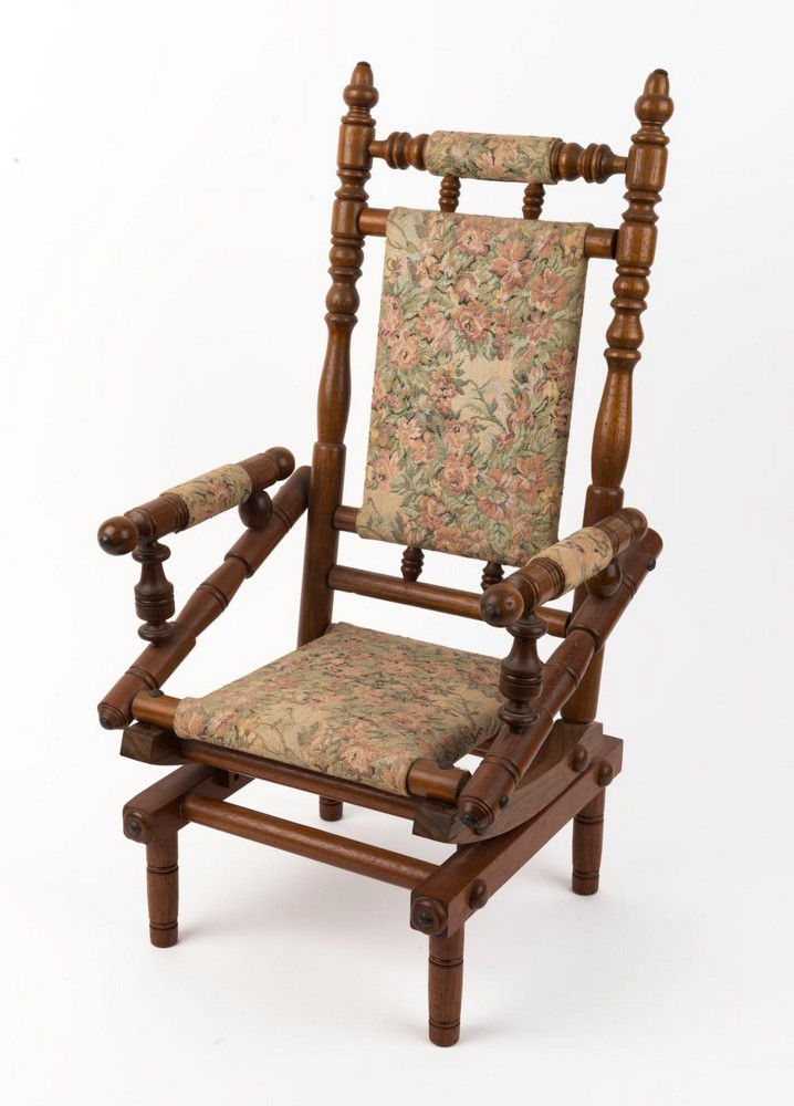 Miniature Australian Blackwood Rocking Chair with Floral Tapestry