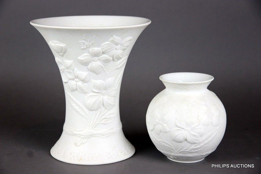 Kaiser Bisque Porcelain Vases with Matching Floral Relief Decoration