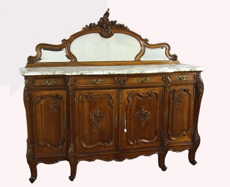 Louis XV Walnut Buffet with Rococo Carving and Marble Top