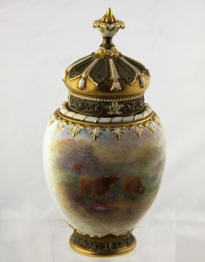 Royal Worcester Highland Cattle Potpourri Vase by Stinton Royal