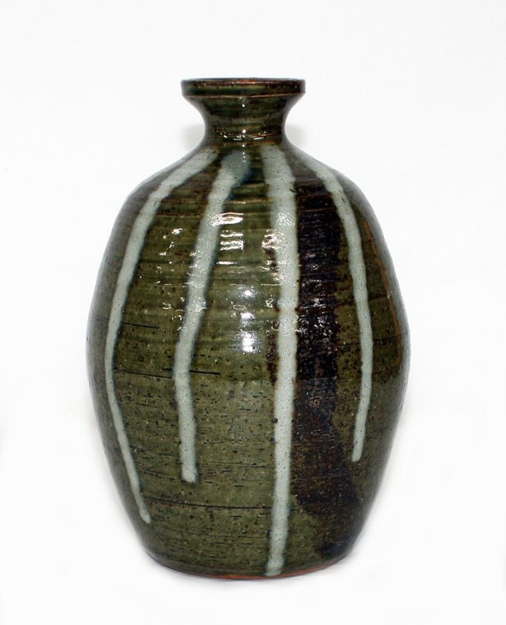 Japanese Stoneware Vase with White Ash Glaze Ceramics Japanese