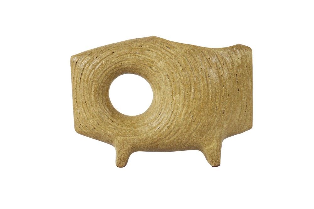 Ikebana planter vase by Toyo, C1960s Japan, yellow glaze with